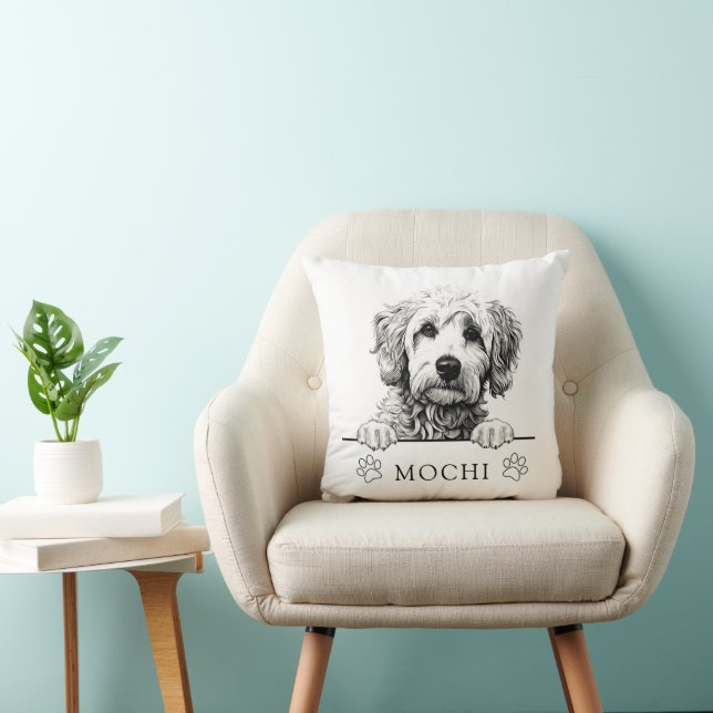 Goldendoodle Hund Hand Teckning Personlig Kudde (Stol)