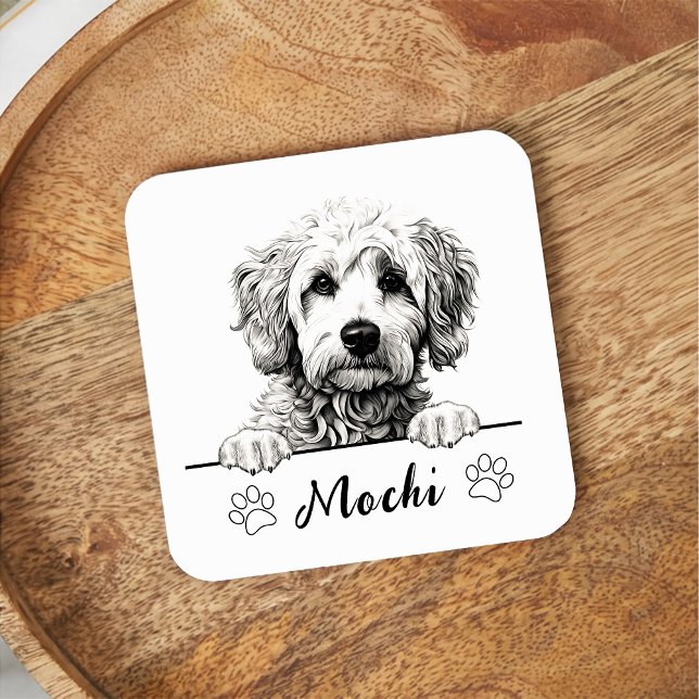 Goldendoodle Hund Hand Teckning Personlig Underlägg Papper Kvadrat (Skapare uppladdad)