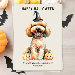 Goldendoodle Hund Happy halloween Julkort
