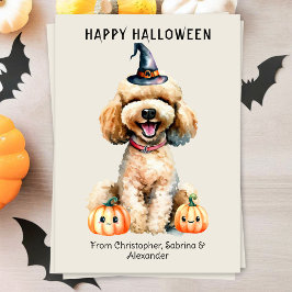 Goldendoodle Hund Happy halloween Julkort