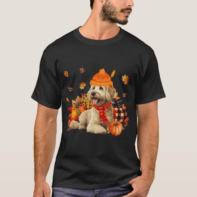 Goldendoodle Hund Höst Skarf Leopard Pumpor Höst T Shirt (Framsida)