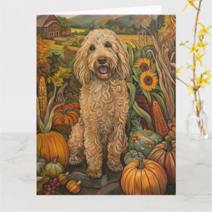 Goldendoodle Hund Höstskörd Tacksägelse Kort