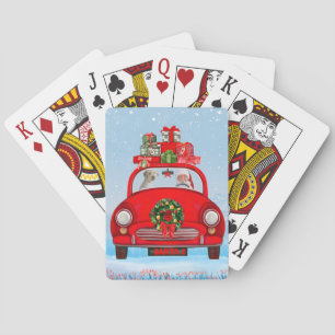 Goldendoodle Hund I Bil Med Tomte Kastar Pil Casinokort