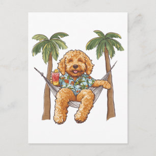 Goldendoodle Hund I Hawaiiansk Top Vykort