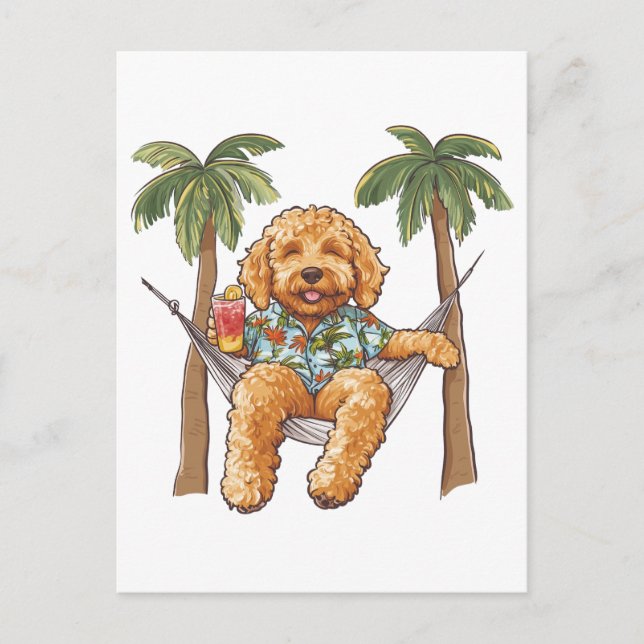Goldendoodle Hund I Hawaiiansk Top Vykort (Framsida)