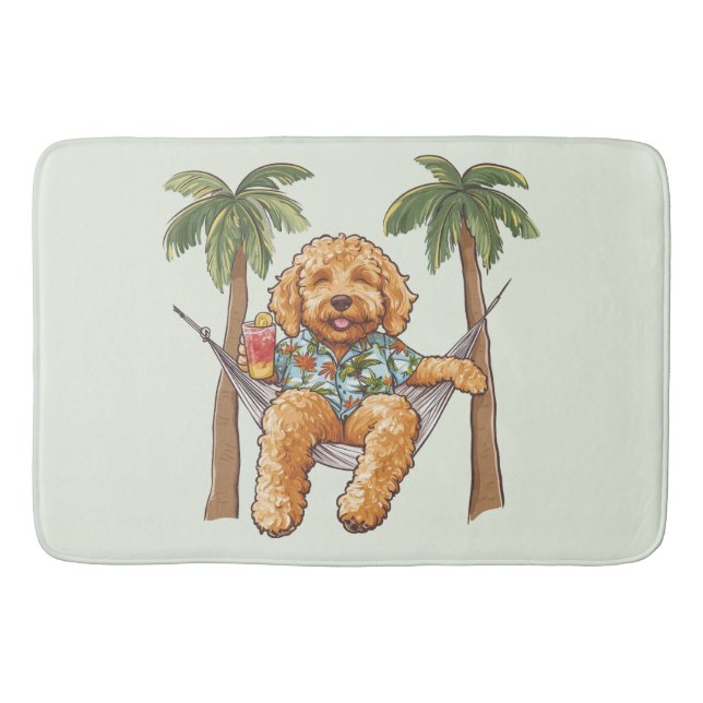 Goldendoodle Hund I Hawaiianskt Topp Badrumsmatta (Framsidan)