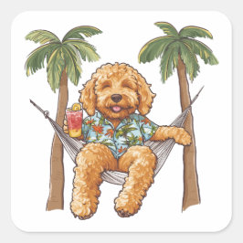 Goldendoodle Hund I Hawaiianskt Topp Fyrkantigt Klistermärke