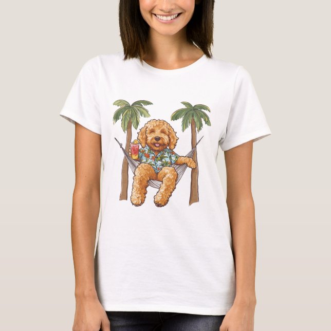 Goldendoodle Hund I Hawaiianskt Topp T Shirt (Framsida)