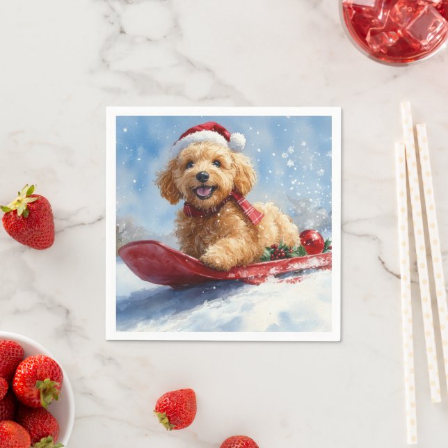Goldendoodle Hund i Släde Låt det Snöa Jul Pappersservett (Insitu)