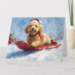 Goldendoodle Hund i Sledge Låt det snöa jul Kort