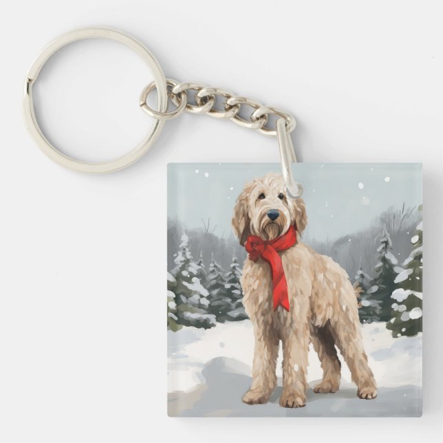 Goldendoodle hund i snö jul  (Framsidan)