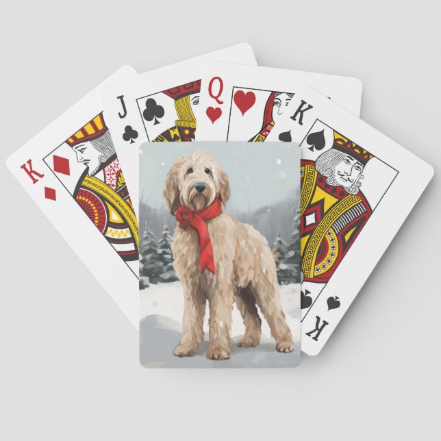 Goldendoodle hund i snö jul  casinokort (Baksidan)