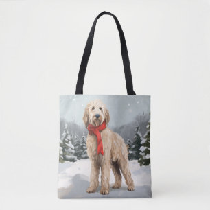 Goldendoodle hund i snö jul  tygkasse
