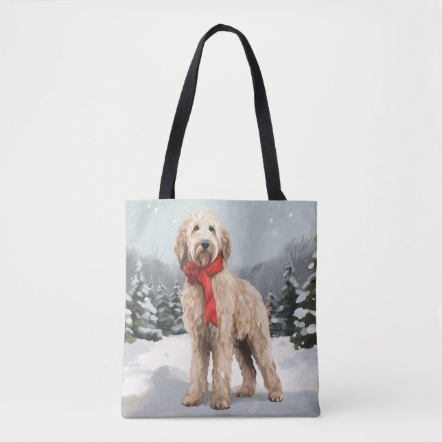 Goldendoodle hund i snö jul  tygkasse (Framsida)