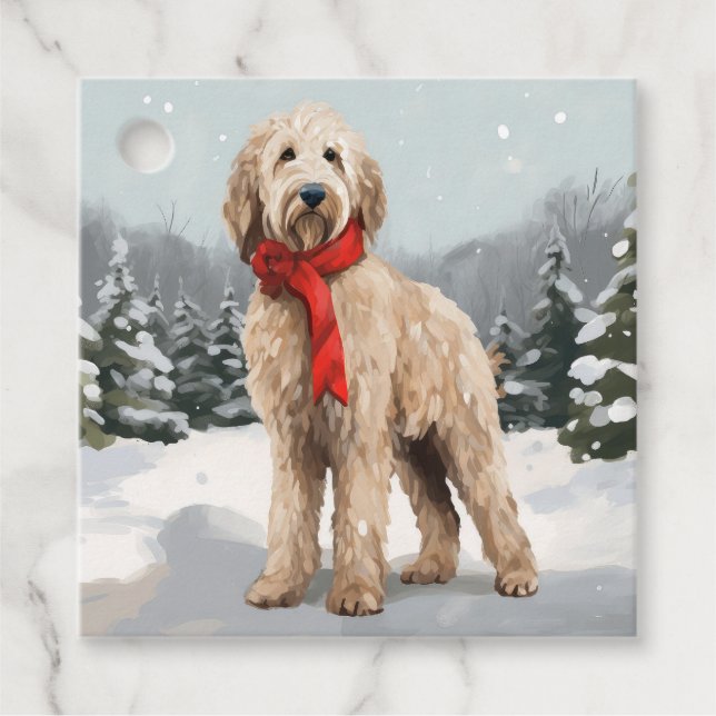 Goldendoodle Hund i Snö-julen Gåvor Etiketter (Framsida)
