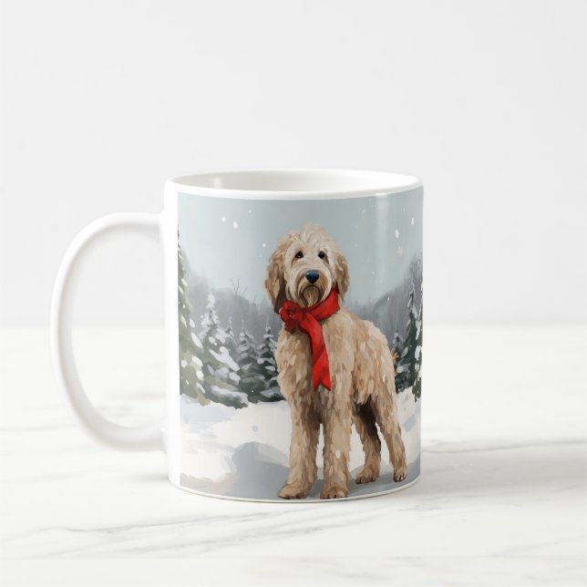 Goldendoodle Hund i Snö-julen Kaffemugg (Vänster)