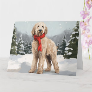 Goldendoodle Hund i Snö-julen Kort