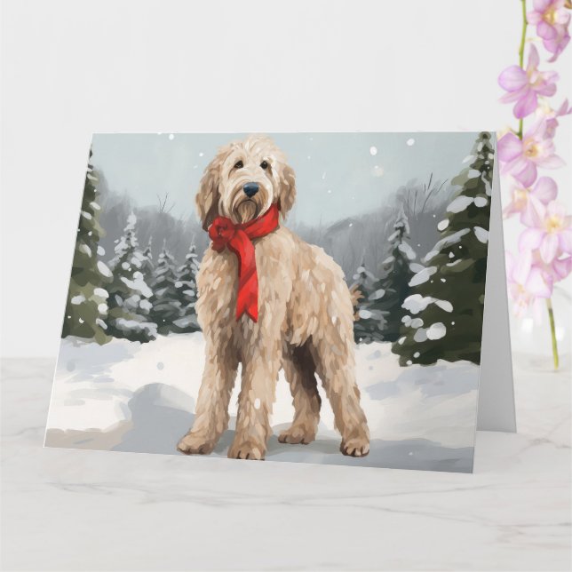Goldendoodle Hund i Snö-julen Kort (Orkide)