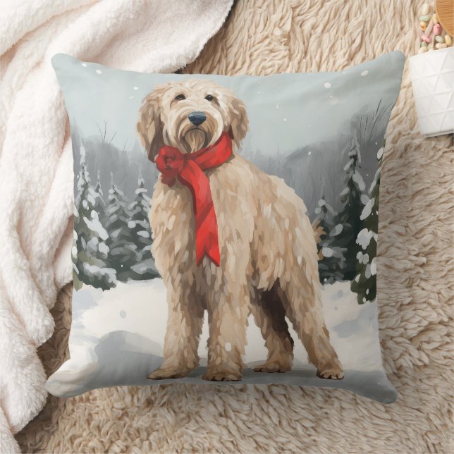 Goldendoodle Hund i Snö-julen Kudde (Filt)
