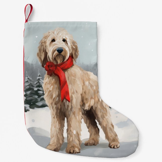 Goldendoodle Hund i Snö-julen Liten Julstrumpa (Framsidan)
