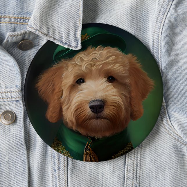 Goldendoodle Hund i St. Patrick Dress Knapp (In Situ)