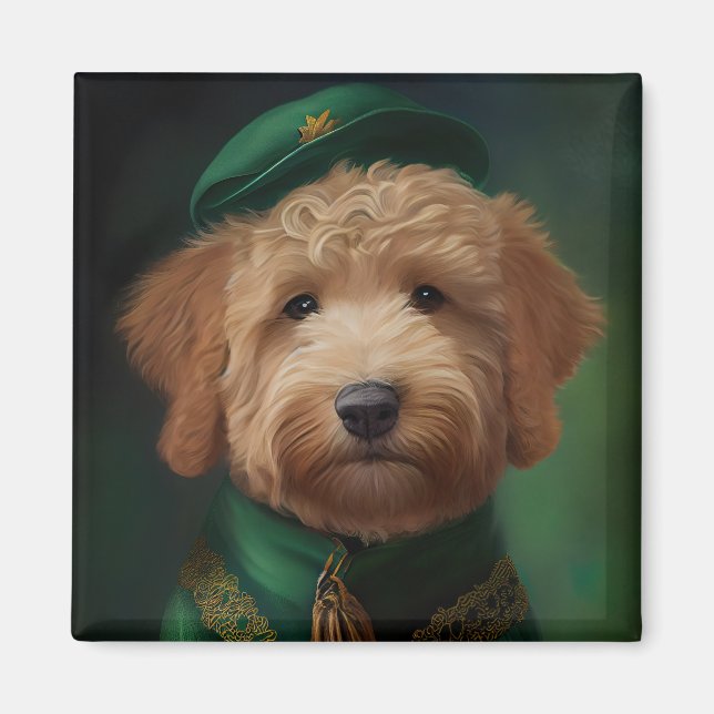 Goldendoodle Hund i St. Patrick Dress Magnet (Framsidan)
