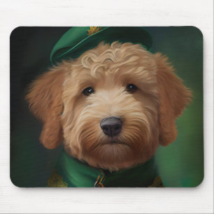 Goldendoodle Hund i St. Patrick Dress Musmatta