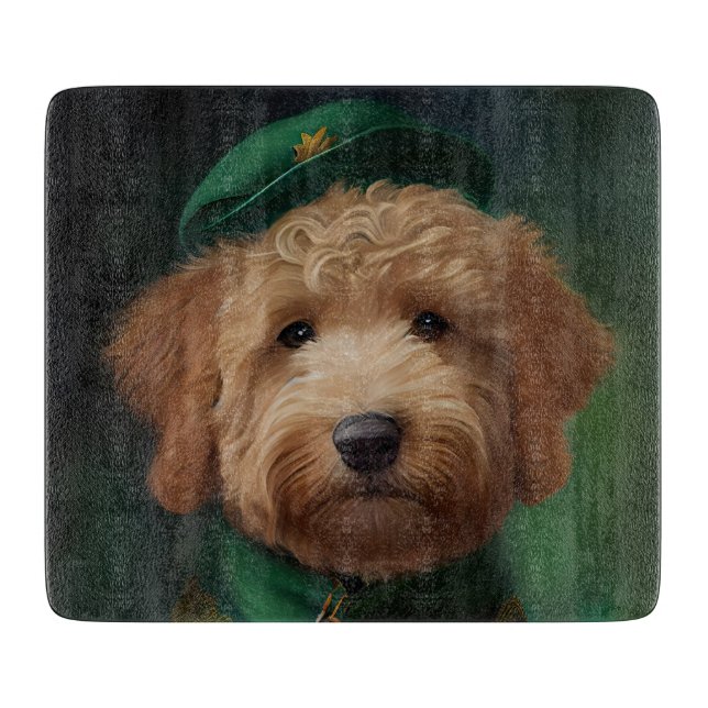 Goldendoodle hund i St. Patrick's Day klänning (Framsidan)