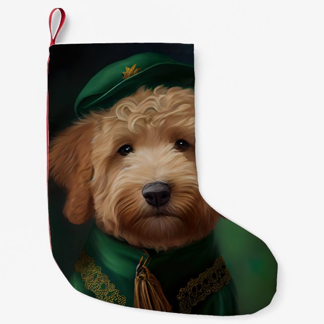 Goldendoodle hund i St. Patrick's Day klänning Liten Julstrumpa (Framsidan)