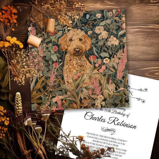 Goldendoodle Hund i William Morris Stil Garden Tack Kort (Skapare uppladdad)