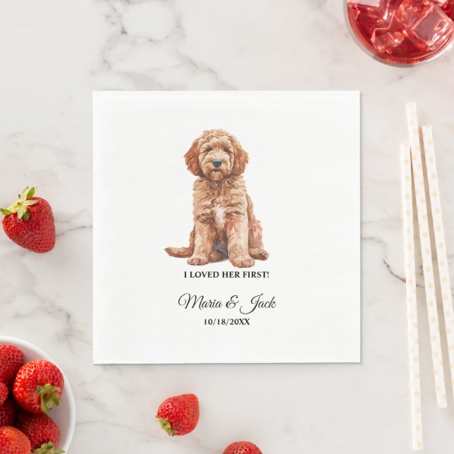 Goldendoodle Hund Jag älskade Henne Första Bröllop Pappersservett (Insitu)