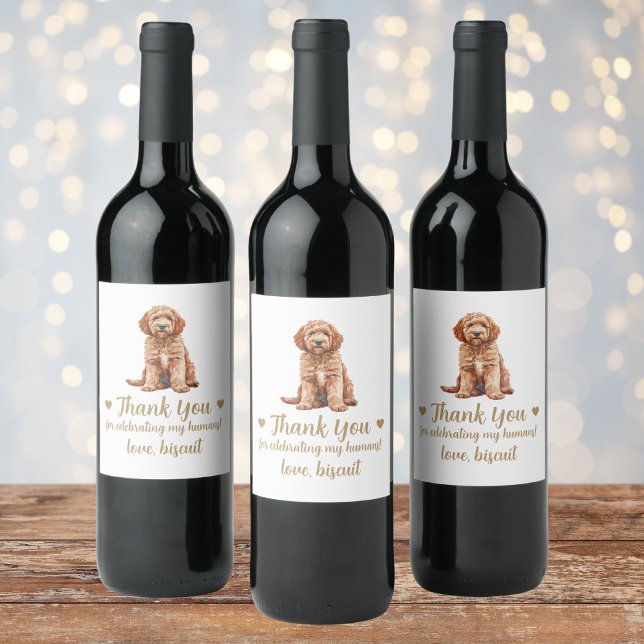 Goldendoodle Hund Jag Gör Också Bröllops Vin Etike Vinflaska Etikett (Skapare uppladdad)