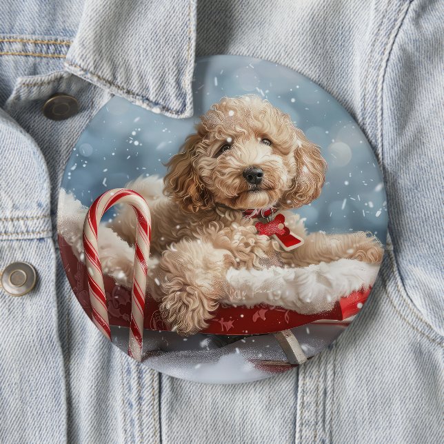 Goldendoodle Hund Jul Festlig Knapp (In Situ)