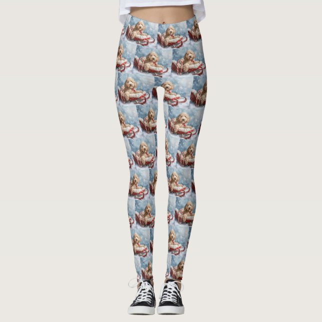 Goldendoodle Hund Jul Festlig Leggings (Framsida)