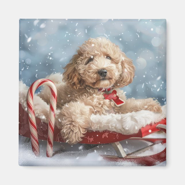 Goldendoodle Hund Jul Festlig  Magnet (Framsidan)