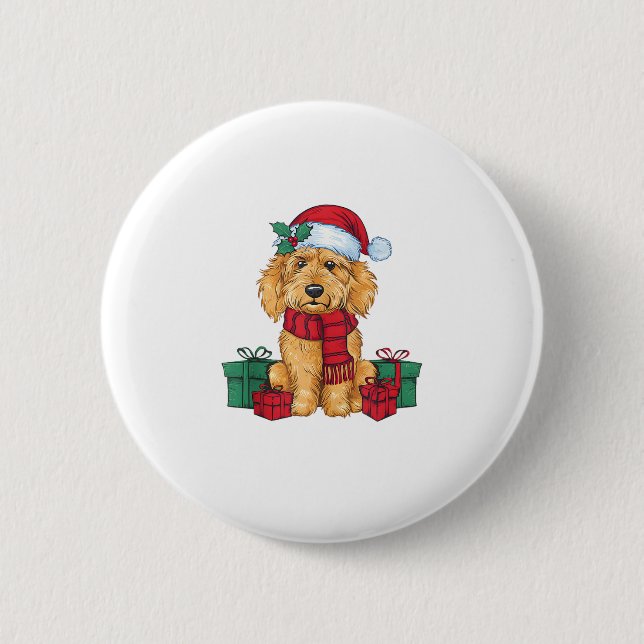 Goldendoodle Hund jul jul Firande Santa Hund X Knapp (Framsida)