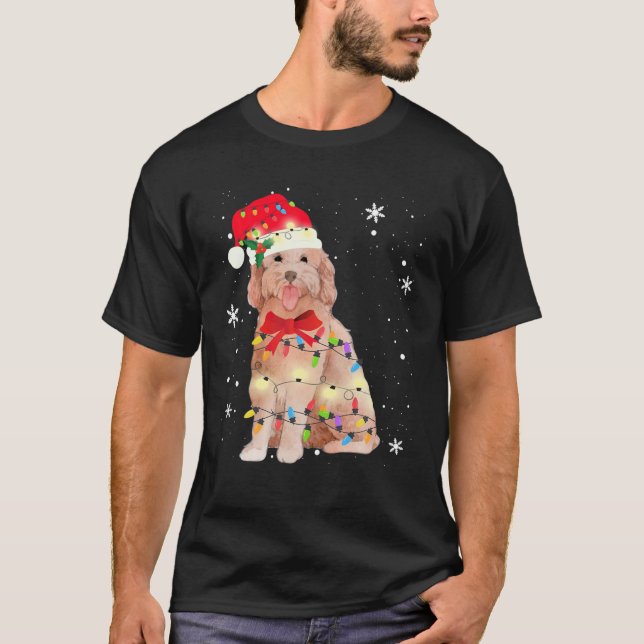 Goldendoodle Hund jul Light Julafton Mamma Pappa G T Shirt (Framsida)