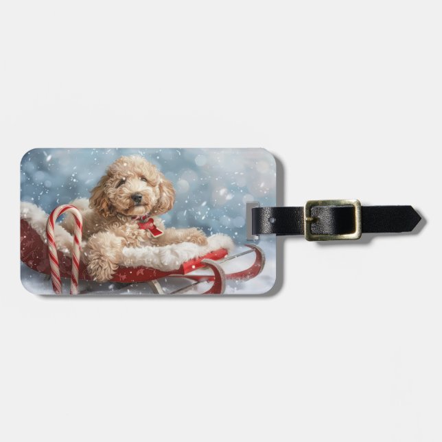 Goldendoodle Hund julafton Bagagebricka (Horisontell Framsida)