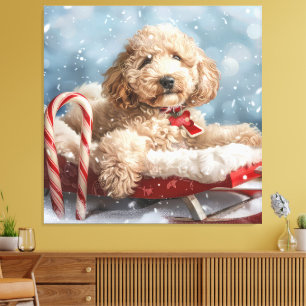Goldendoodle Hund julafton Canvastryck