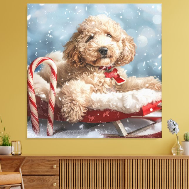Goldendoodle Hund julafton Canvastryck (Insitu (Vardagsrum))