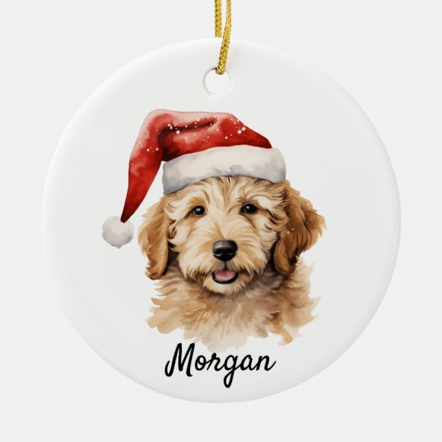 Goldendoodle Hund Julgransprydnad Keramik (Framsidan)