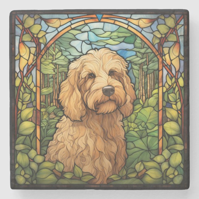 Goldendoodle Hund Konst Stenunderlägg (Framsidan)