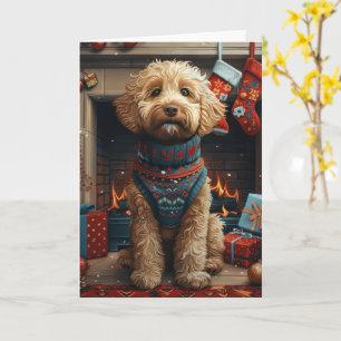 Goldendoodle Hund Med Julpresenter Öppen Spis Kort