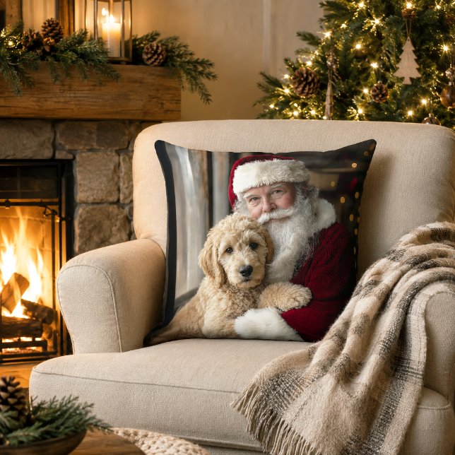 Goldendoodle Hund med Santa Söt Jul Kudde (Skapare uppladdad)