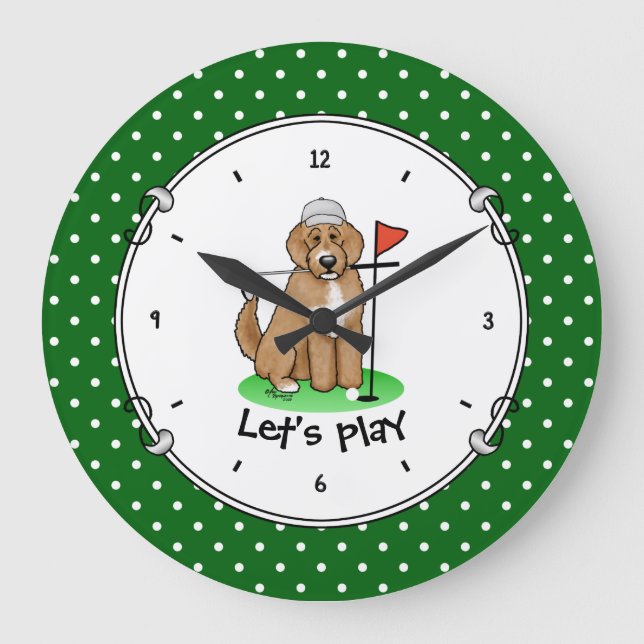 Goldendoodle Hund Pay Golf (red whmk2) Cute Roligt Stor Klocka (Framsida)