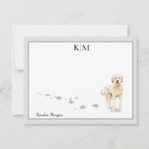 Goldendoodle Hund Permanent Grått Gräns Monogram Anteckningskort