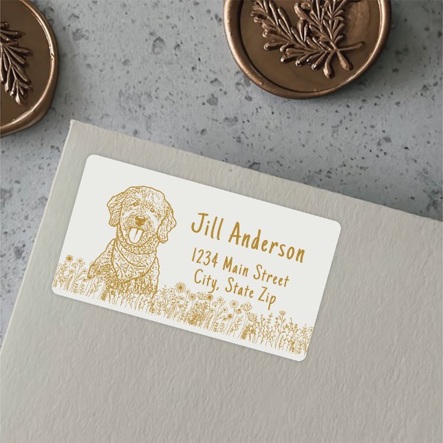 Goldendoodle Hund Personlig Hand Teckning Adressetikett (Skapare uppladdad)