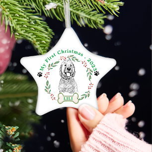 Goldendoodle Hund Personlig Hand Teckning Julgransprydnad Keramik