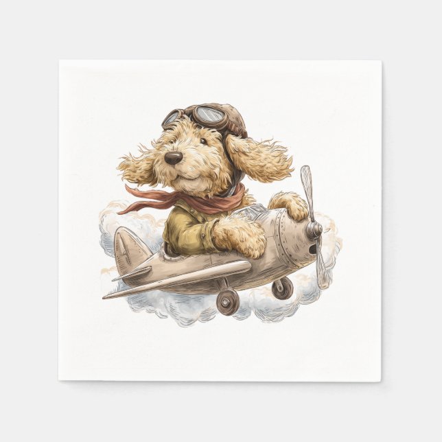 Goldendoodle Hund Pilot Flygplan Pappersservett (Framsidan)