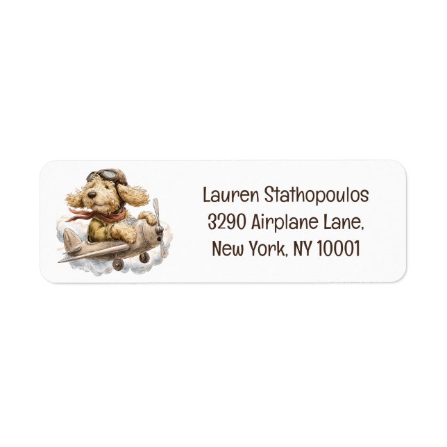 Goldendoodle Hund Pilot Flygplan Returadress Etikett (Framsidan)